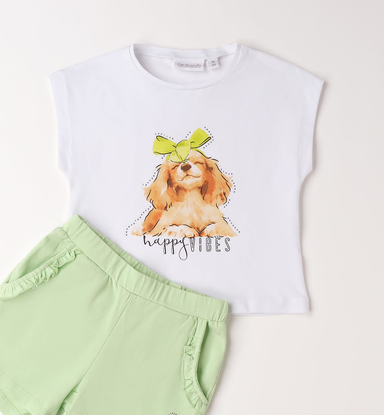 Sarabanda Set Hund Print Grün Weiß Mädchen