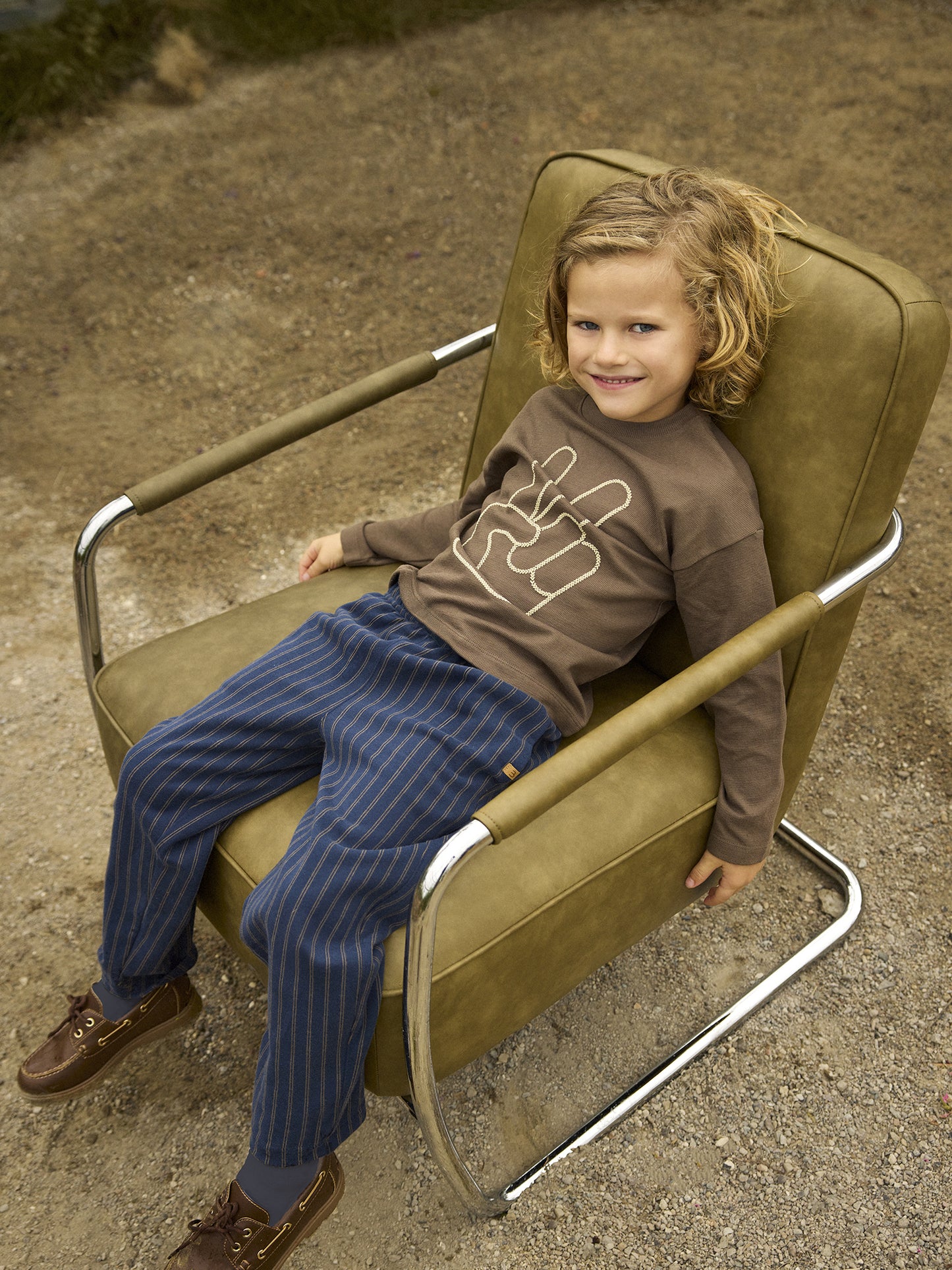 Minymo Jungen Langarmshirt strukturiert – Braun