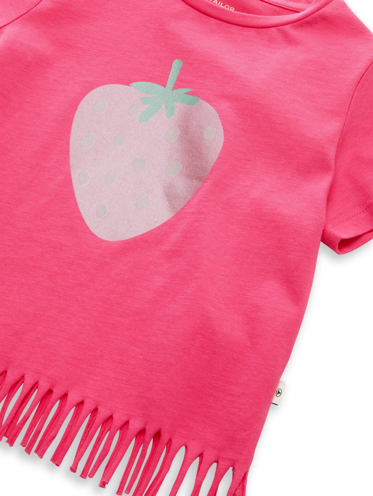 Tom Tailor Mädchen T-Shirt Pink Erdbeermotiv Fransendetails