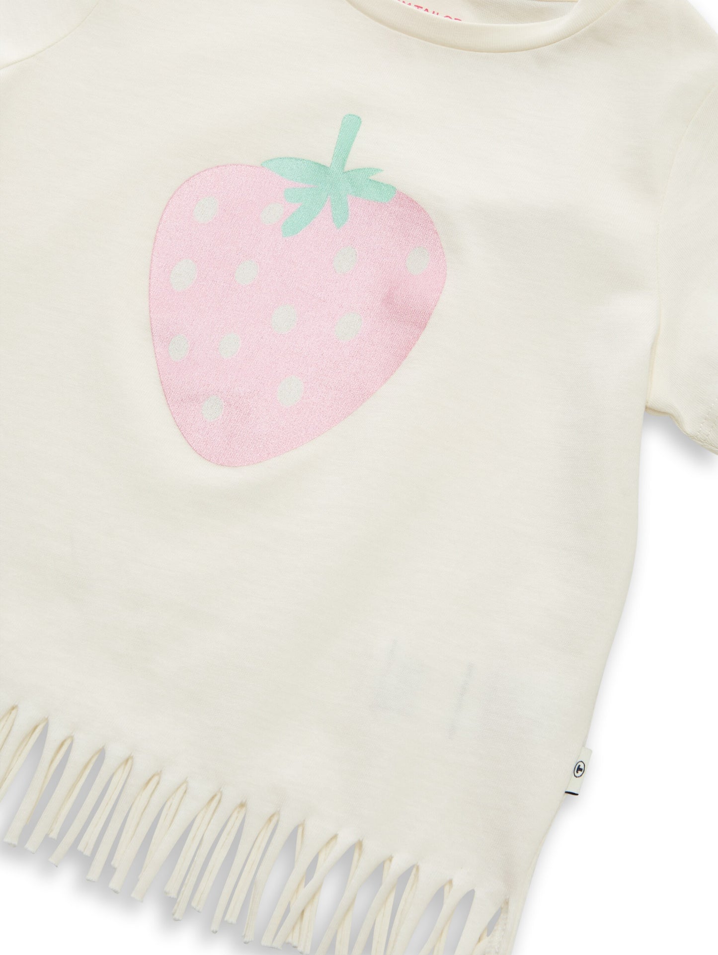 Tom Tailor Mädchen T-Shirt Creme Erdbeermotiv Fransen