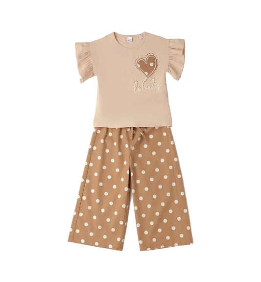 iDO Mädchen 2Teiler Set Herz Punkte-Hose Mokkini Kindermode 2Teiler Set