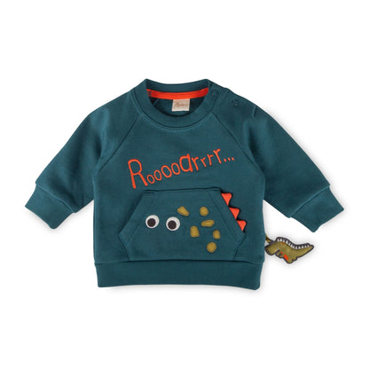 Sigikid Baby Sweatshirt Petrol mit Dino-Tasche