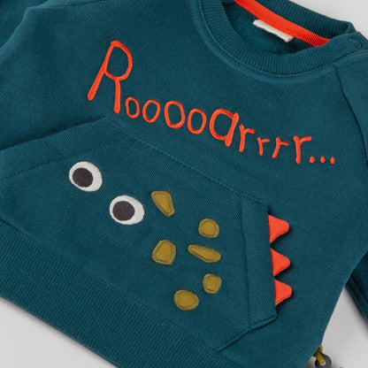 Sigikid Baby Sweatshirt Petrol mit Dino-Tasche