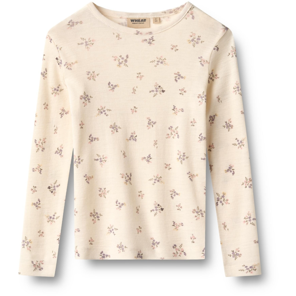 Wheat Woll-Langarmshirt Alfie mit Blumenprint – Eggshell