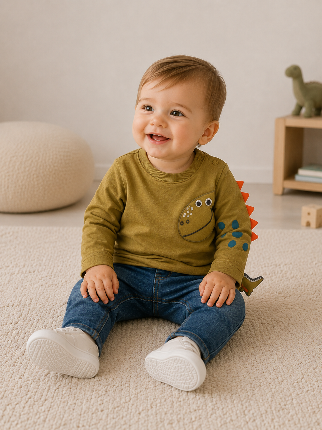 Sigikid Baby Langarmshirt Khaki mit Dino