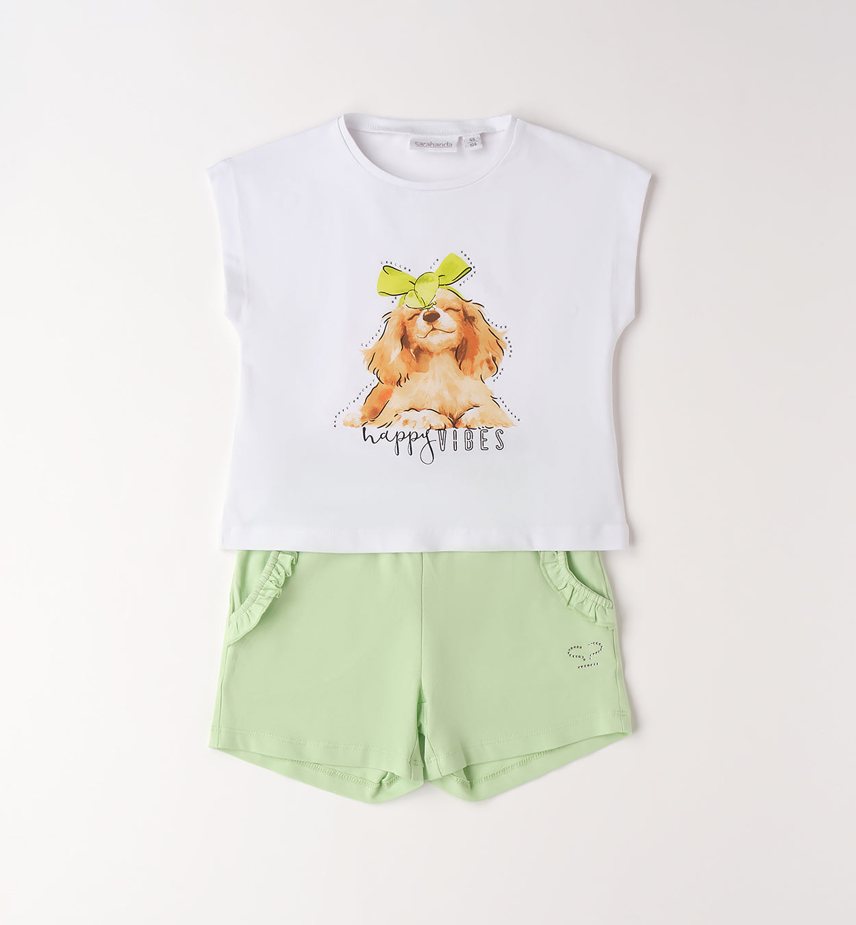 Sarabanda Set Hund Print Grün Weiß Mädchen