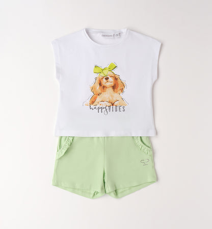 Sarabanda Set Hund Print Grün Weiß Mädchen