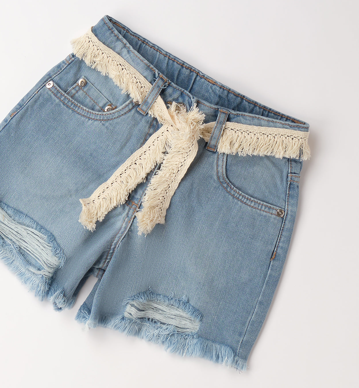 Sarabanda Jeans-Shorts Mädchen Used Look mit Fransenband