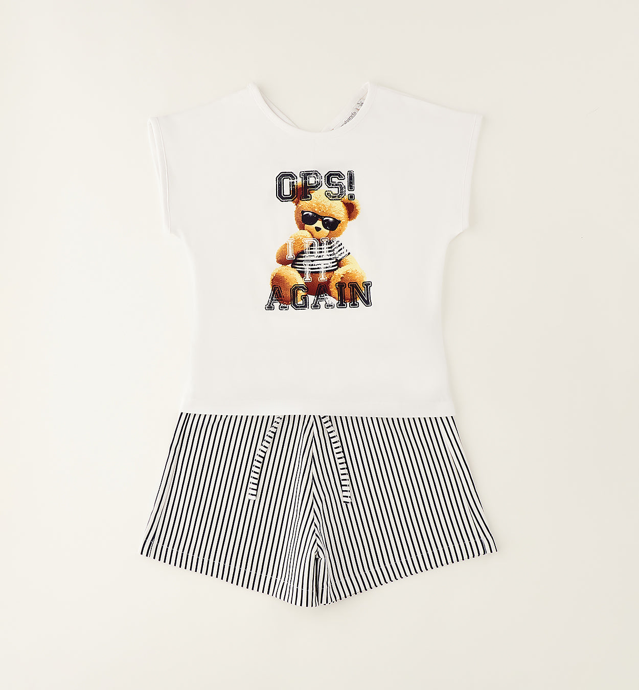 Sarabanda Set mit Teddy-Motiv & Streifen Shorts