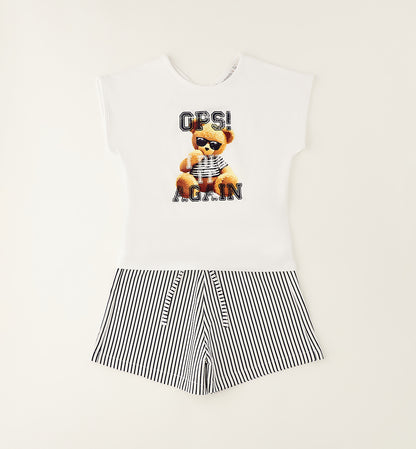 Sarabanda Set mit Teddy-Motiv & Streifen Shorts
