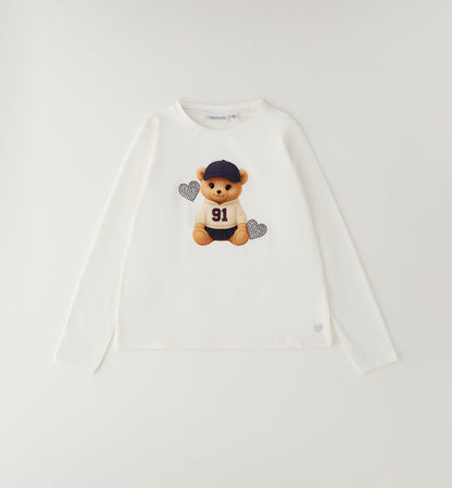 Sarabanda Mädchen Langarmshirt mit Teddy-Motiv in Off White - 0.H233/00-0112_3