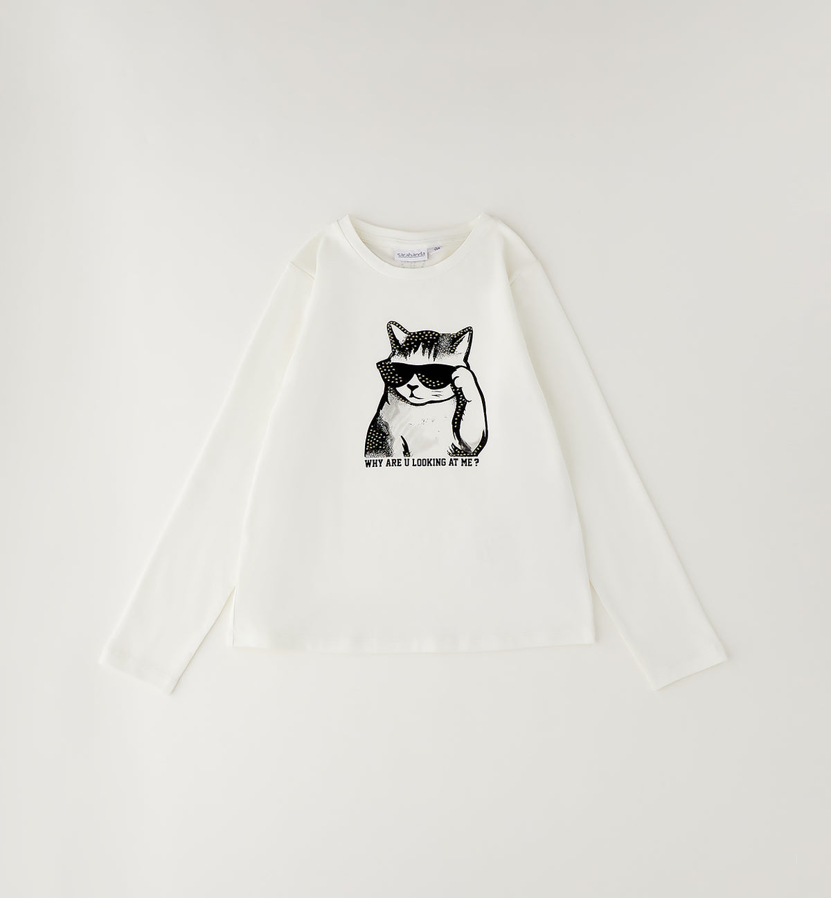 Sarabanda Mädchen Langarmshirt Off White mit Katzen-Print