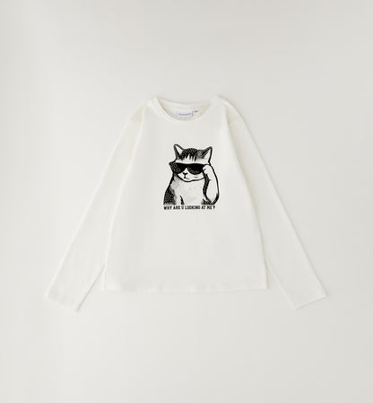 Sarabanda Mädchen Langarmshirt Off White mit Katzen-Print
