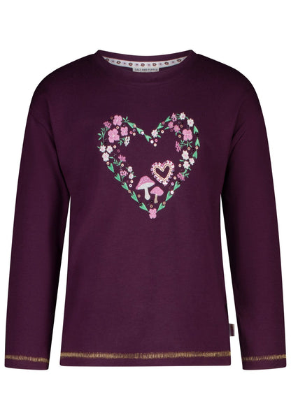 Salt and Pepper Mädchen Langarmshirt Blumenherz Dunkellila