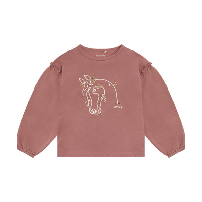 Minymo Mädchen Langarmshirt strukturiert – Rosa – Vorderansicht