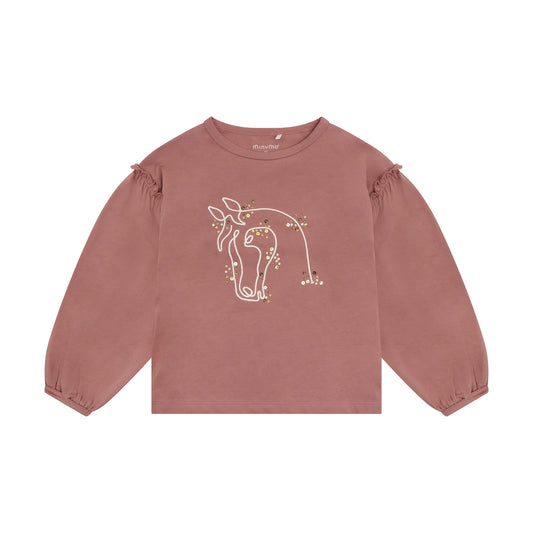 Minymo Mädchen Langarmshirt strukturiert – Rosa – Vorderansicht