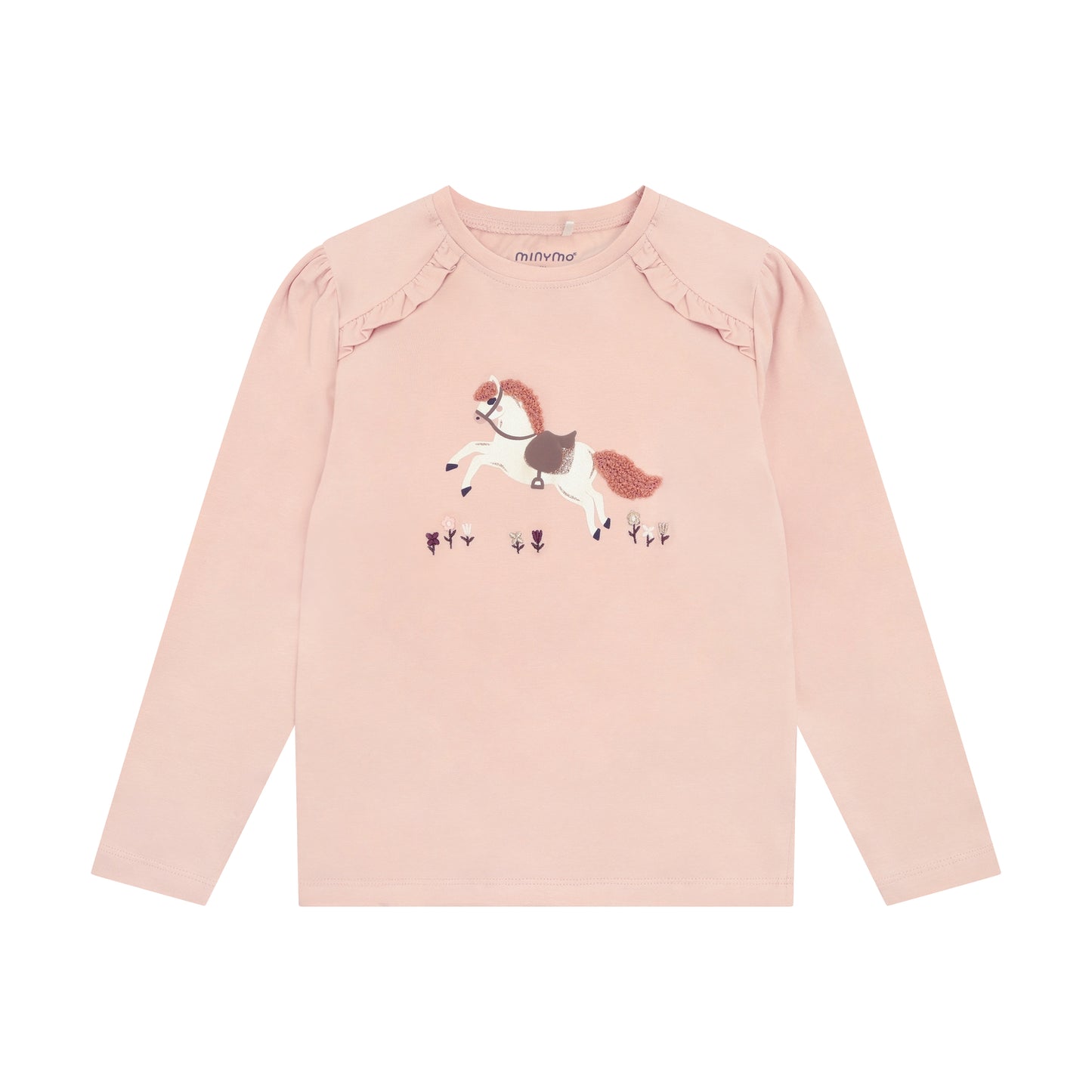 Minymo Mädchen Langarmshirt strukturiert – Rosa – Vorderansicht