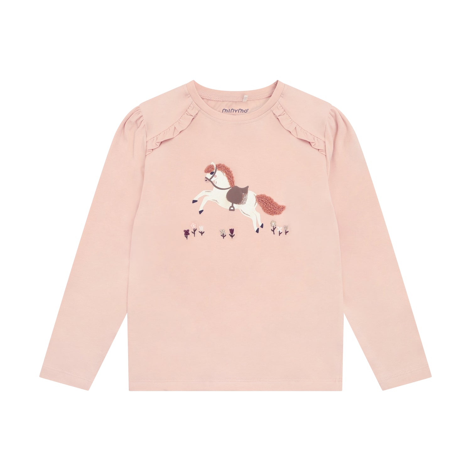 Minymo Mädchen Langarmshirt strukturiert – Rosa – Vorderansicht