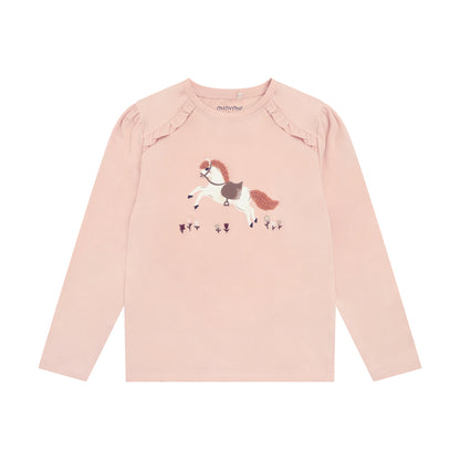 Minymo Mädchen Langarmshirt strukturiert – Rosa – Vorderansicht