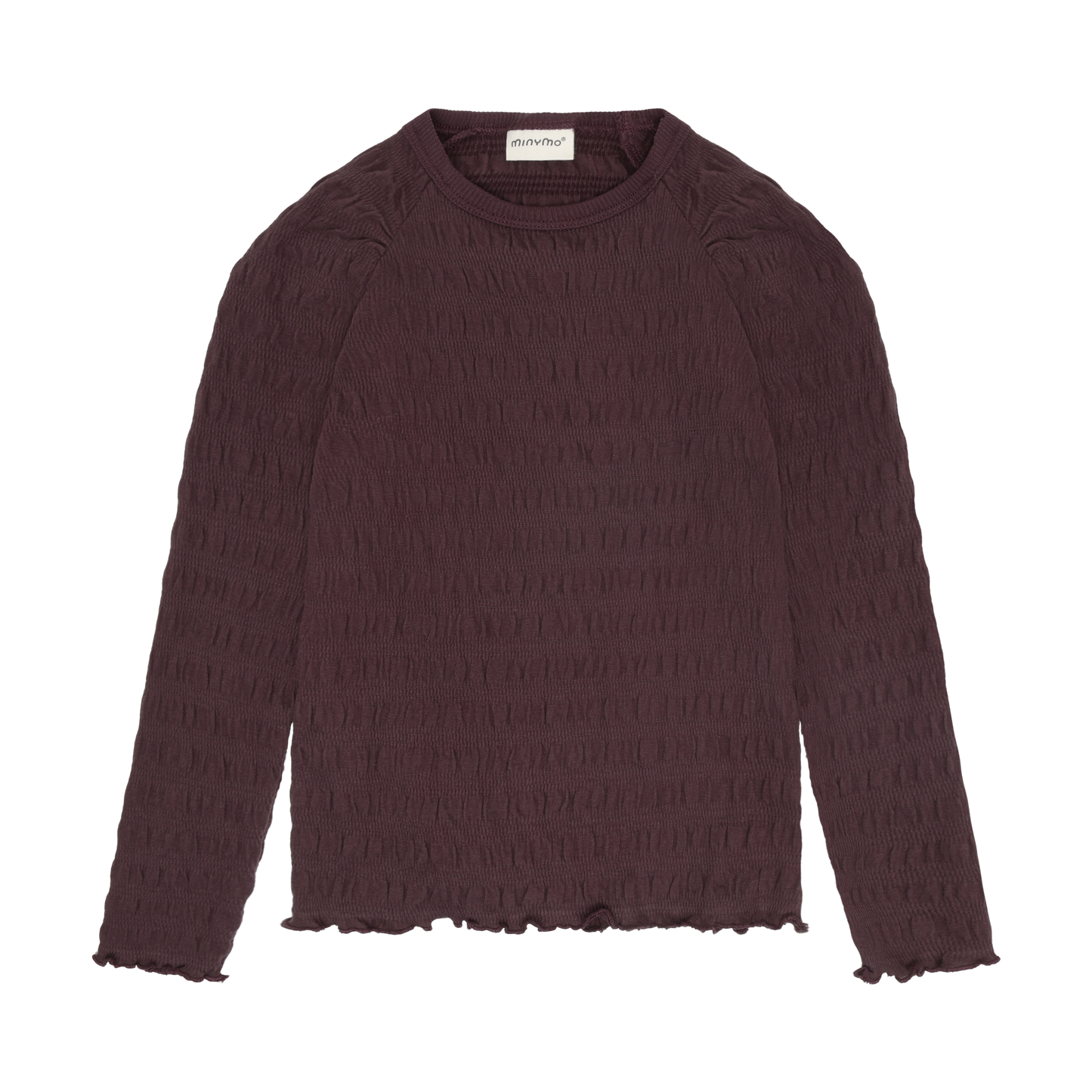 Minymo Mädchen Langarmshirt strukturiert – Bordeaux – Vorderansicht