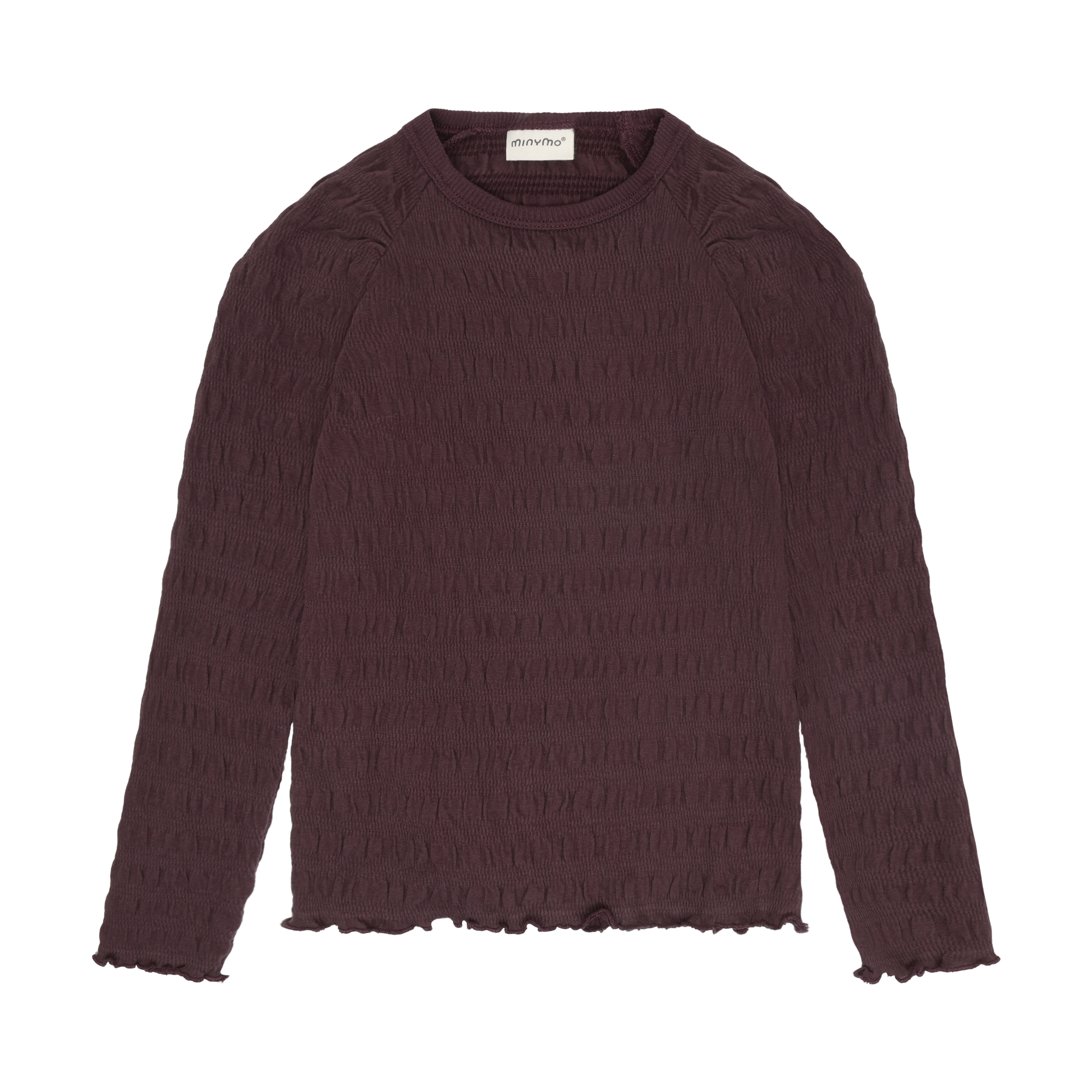 Minymo Mädchen Langarmshirt strukturiert – Bordeaux – Vorderansicht