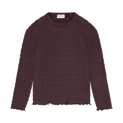 Minymo Mädchen Langarmshirt strukturiert – Bordeaux – Vorderansicht
