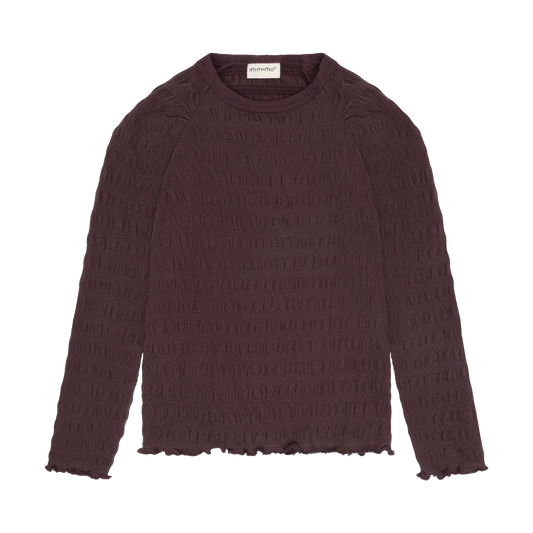 Minymo Mädchen Langarmshirt strukturiert – Bordeaux – Vorderansicht