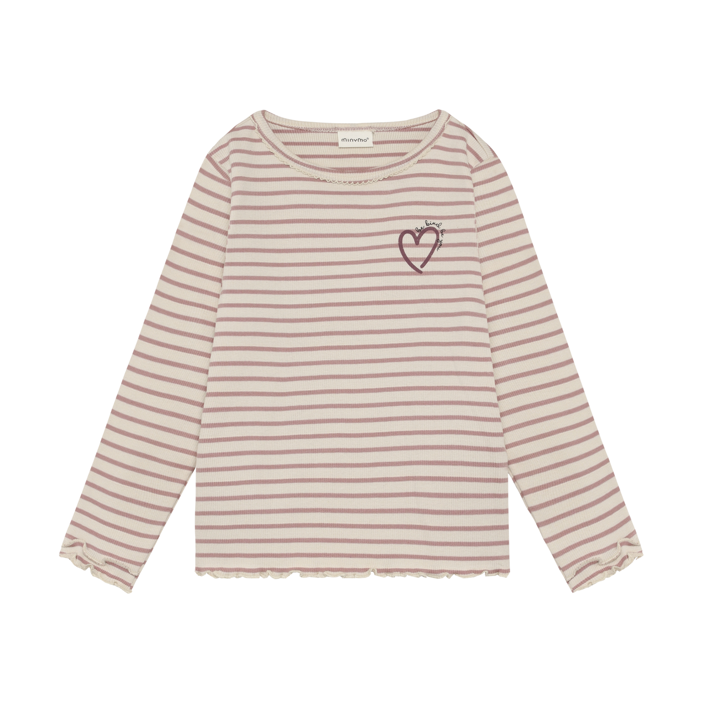 Minymo Mädchen Langarmshirt gerippt gestreift – Beige – Vorderansicht