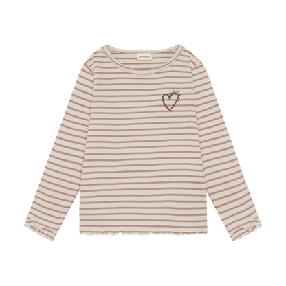 Minymo Mädchen Langarmshirt gerippt gestreift – Beige – Vorderansicht