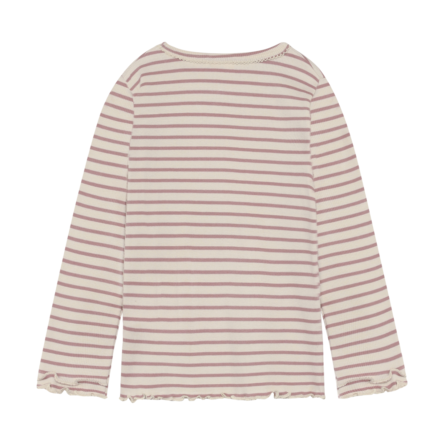Minymo Mädchen Langarmshirt gerippt gestreift – Beige – Rückansicht