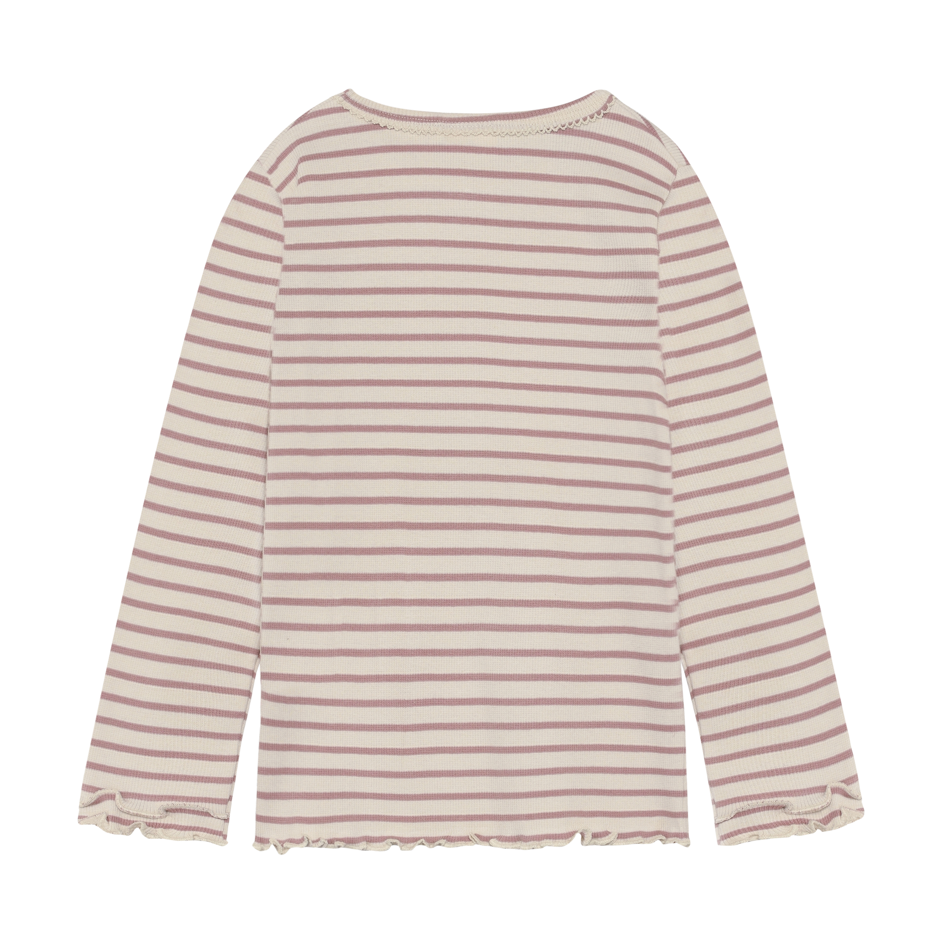 Minymo Mädchen Langarmshirt gerippt gestreift – Beige – Rückansicht