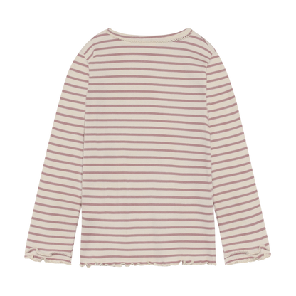 Minymo Mädchen Langarmshirt gerippt gestreift – Beige – Rückansicht