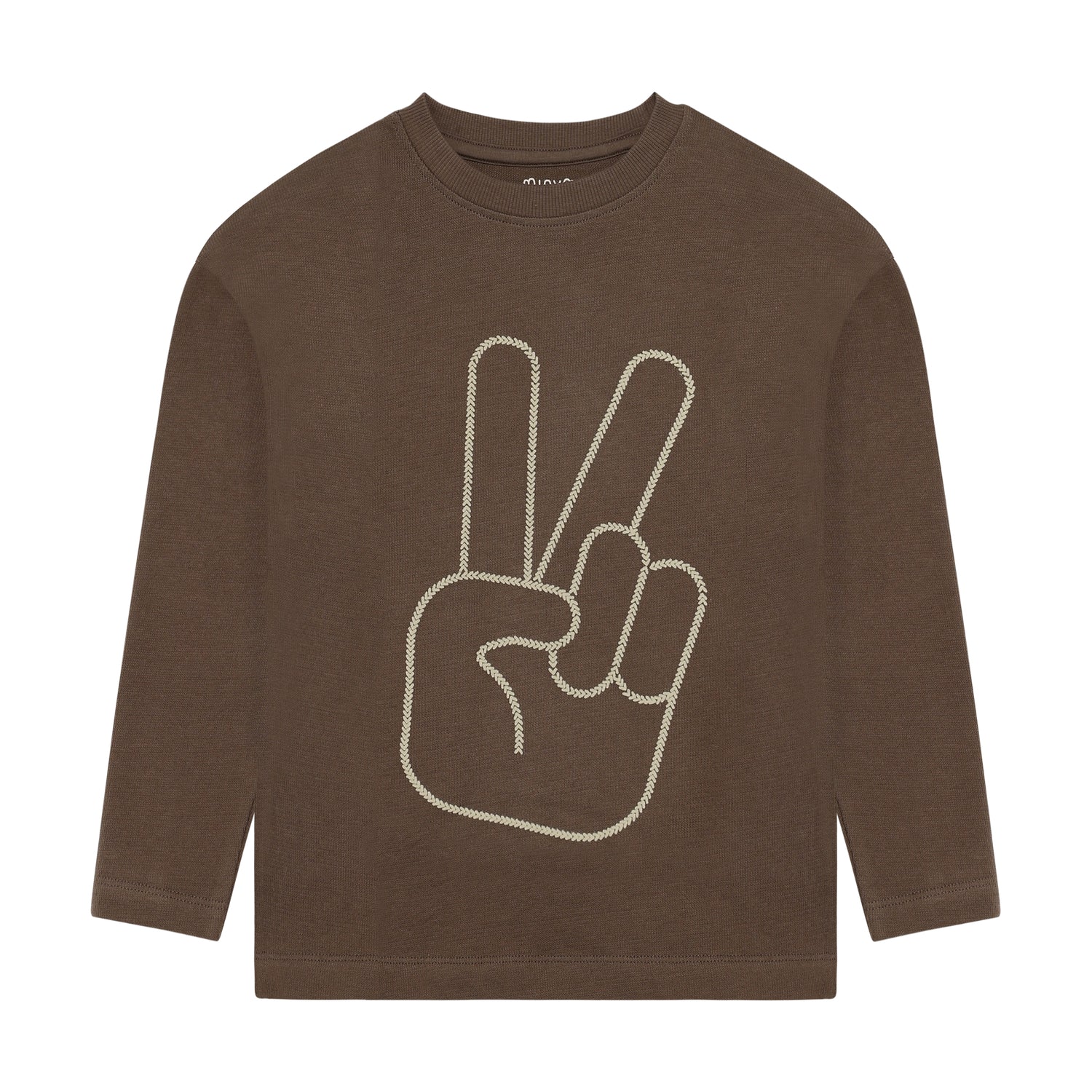 Minymo Jungen Langarmshirt strukturiert – Braun – Vorderansicht
