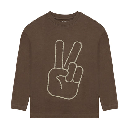 Minymo Jungen Langarmshirt strukturiert – Braun – Vorderansicht