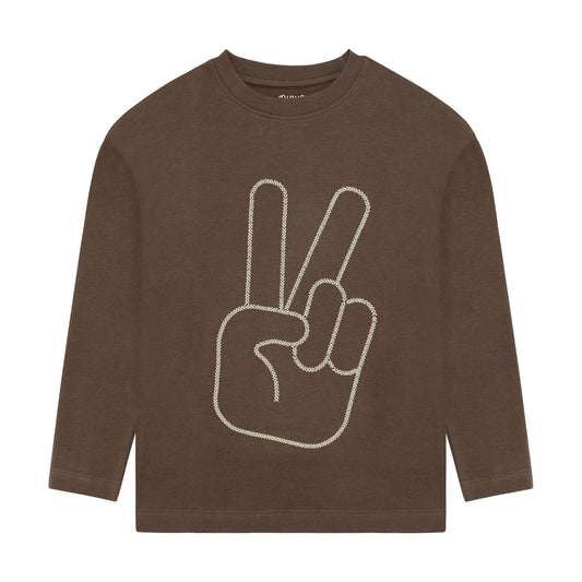 Minymo Jungen Langarmshirt strukturiert – Braun – Vorderansicht