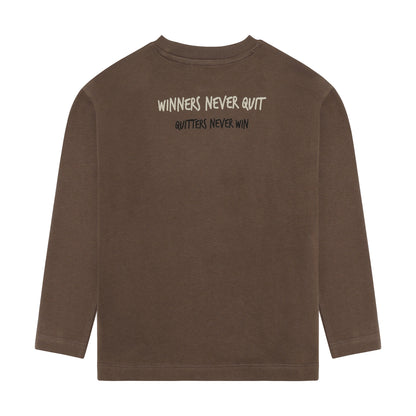 Minymo Jungen Langarmshirt strukturiert – Braun – Rückansicht