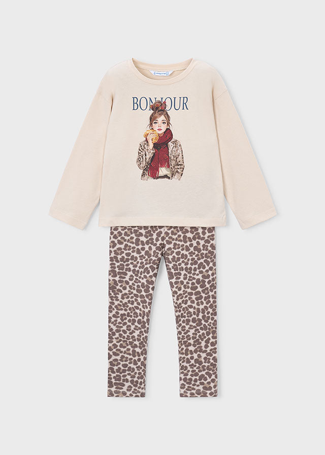 Mayoral Mädchen Set Strick Leggings bedruckt Kastanie Ansicht 4