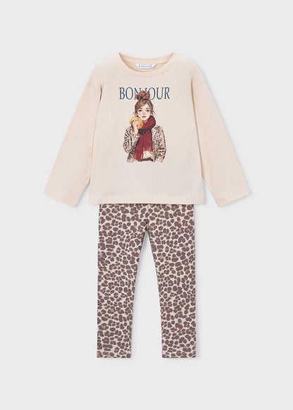 Mayoral Mädchen Set Strick Leggings bedruckt Kastanie Ansicht 4