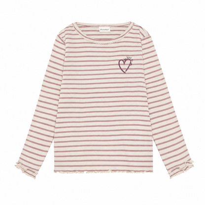 Minymo Mädchen Langarmshirt gerippt gestreift – Beige