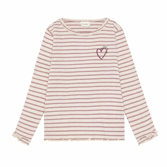 Minymo Mädchen Langarmshirt gerippt gestreift – Beige