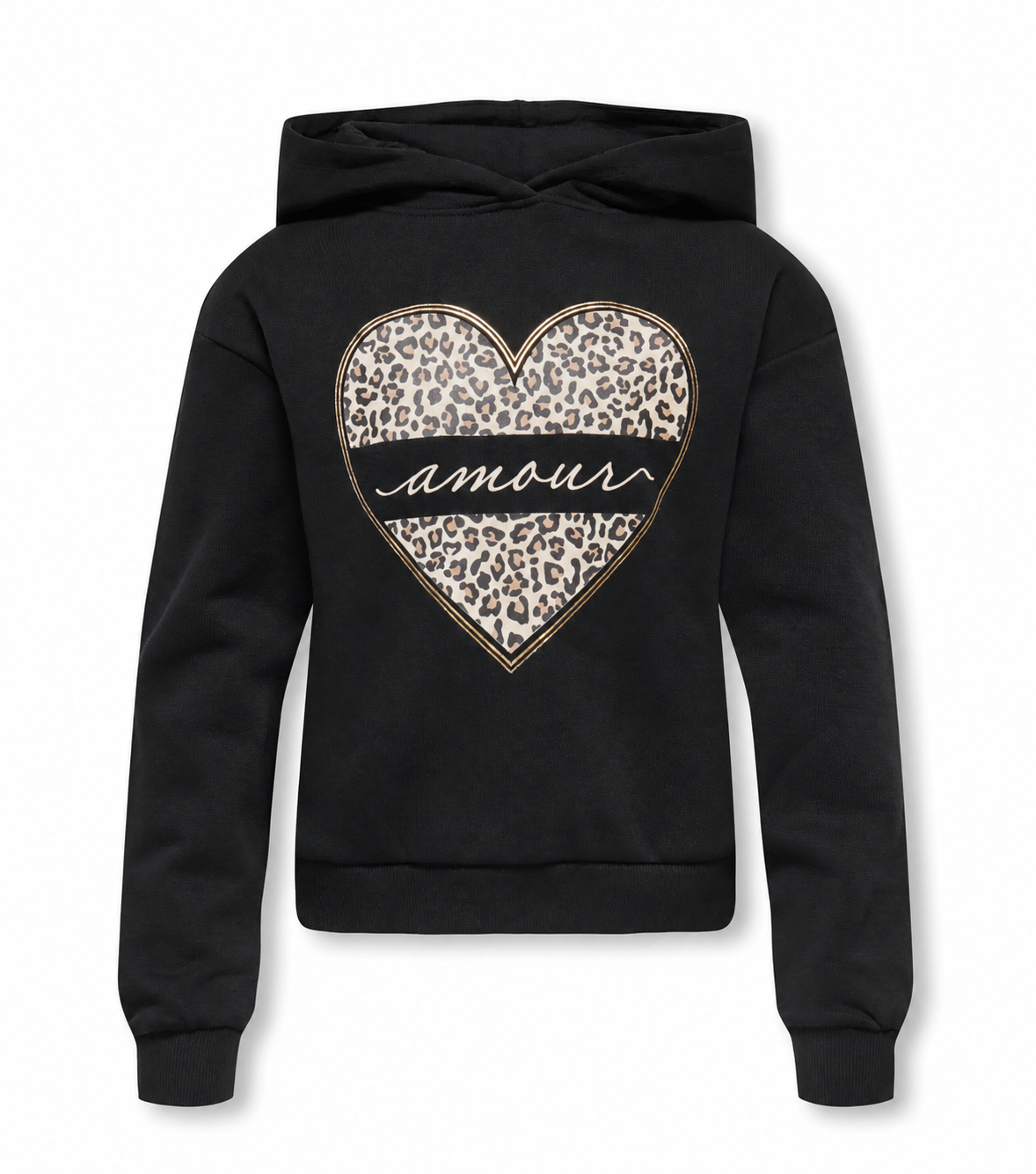 ONLY Mädchen Hoodie Schwarz mit Leoparden-Herz
