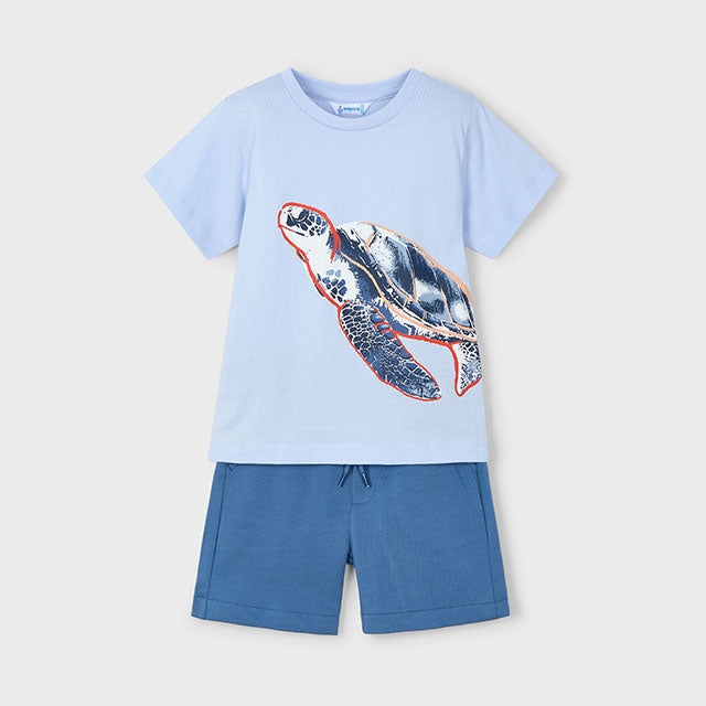 Mayoral Set aus T-Shirt und Shorts mit Schildkröten-Motiv I Blau