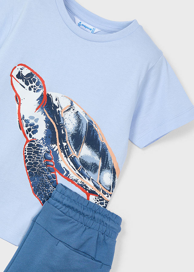 Mayoral Set aus T-Shirt und Shorts mit Schildkröten-Motiv I Blau