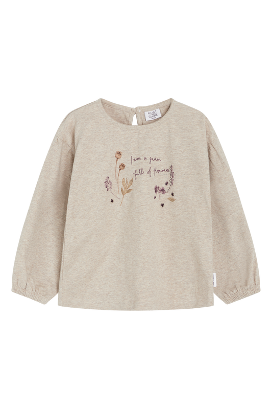 Hust & Claire Alma Langarm T-Shirt für Mädchen – Blumen Print in Beige