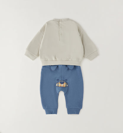 Minibanda Baby Jungen Jogginganzug Beige mit Hunde-Motiv