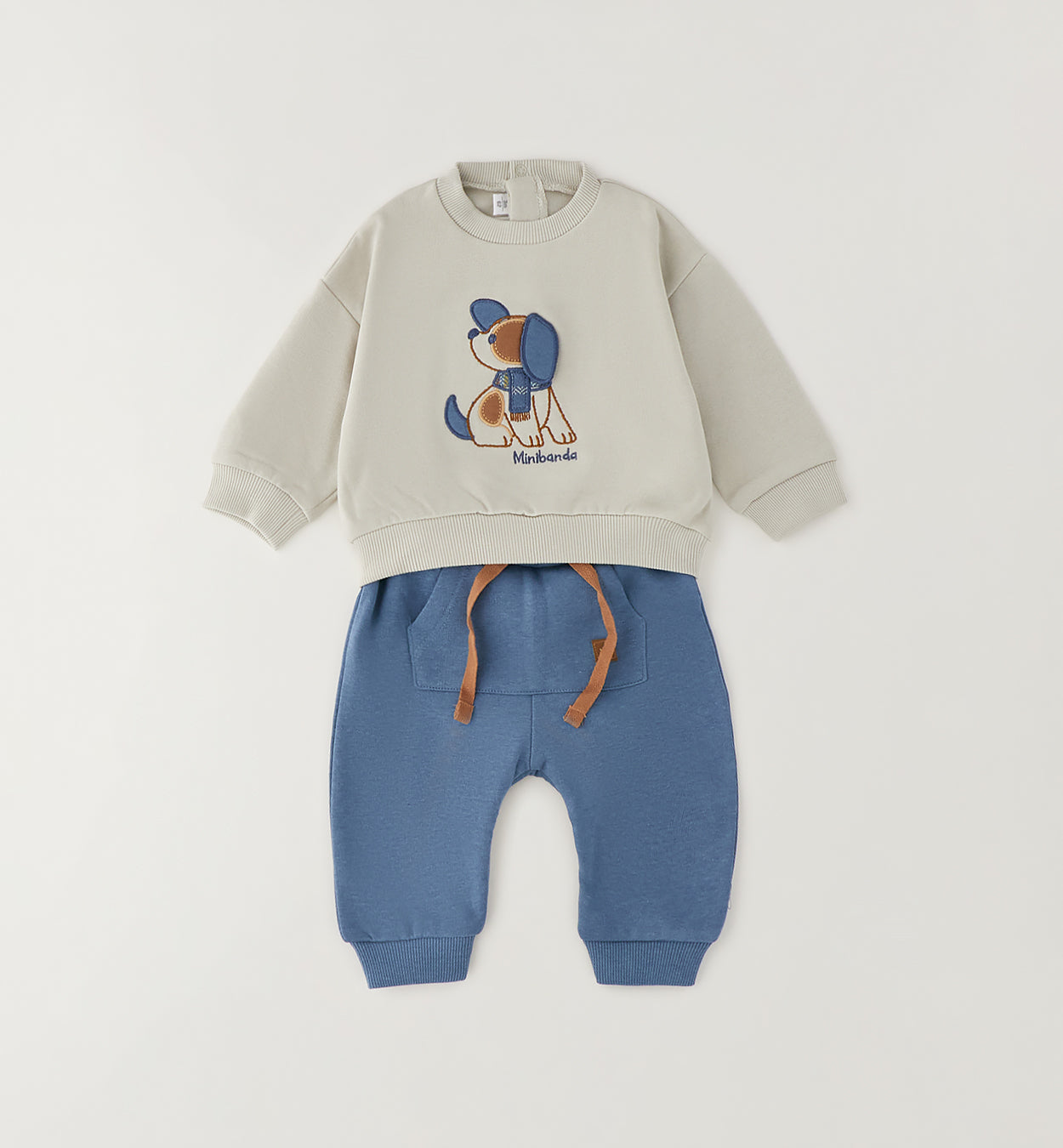Minibanda Baby Jungen Jogginganzug Beige mit Hunde-Motiv