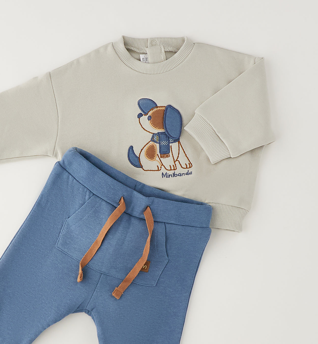Minibanda Baby Jungen Jogginganzug Beige mit Hunde-Motiv