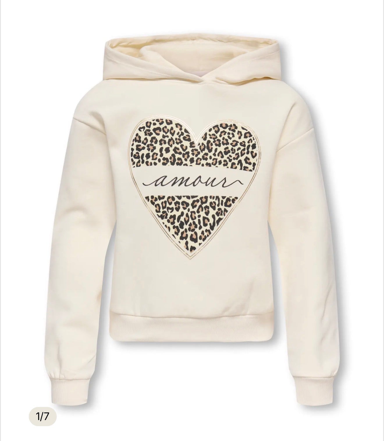 ONLY Mädchen Hoodie Creme mit Leoparden-Herz