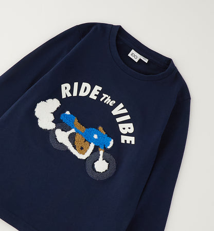 iDO Jungen Langarmshirt Marine mit Motorrad-Motiv – Vorderansicht