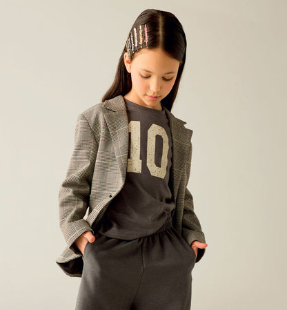iDO Mädchen Langarmshirt Dunkelgrau mit Zahlenprint 10